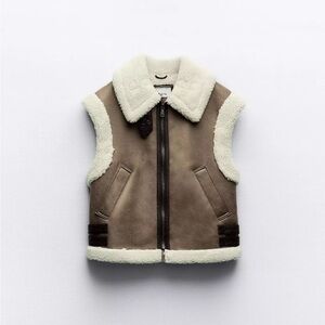 Zara double faced Shearling Vest - Tan and Cream
